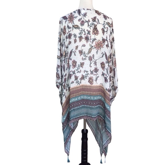 J Jill Boho Floral Open Front Duster Cardigan Tassel Detailing One Size NEW - Picture 4 of 8